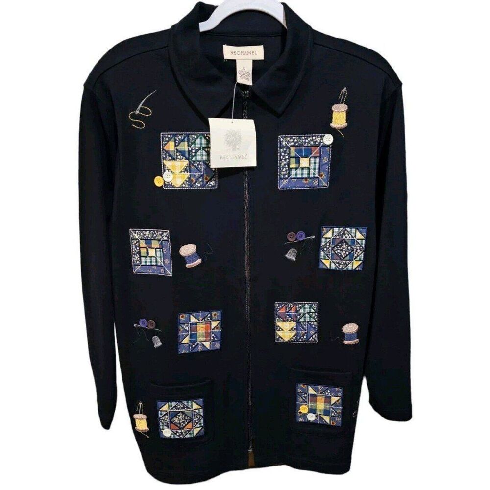 Bechamel Womens Size Medium Vintage Embroidered Patchwork Cardigan Sweater Zip